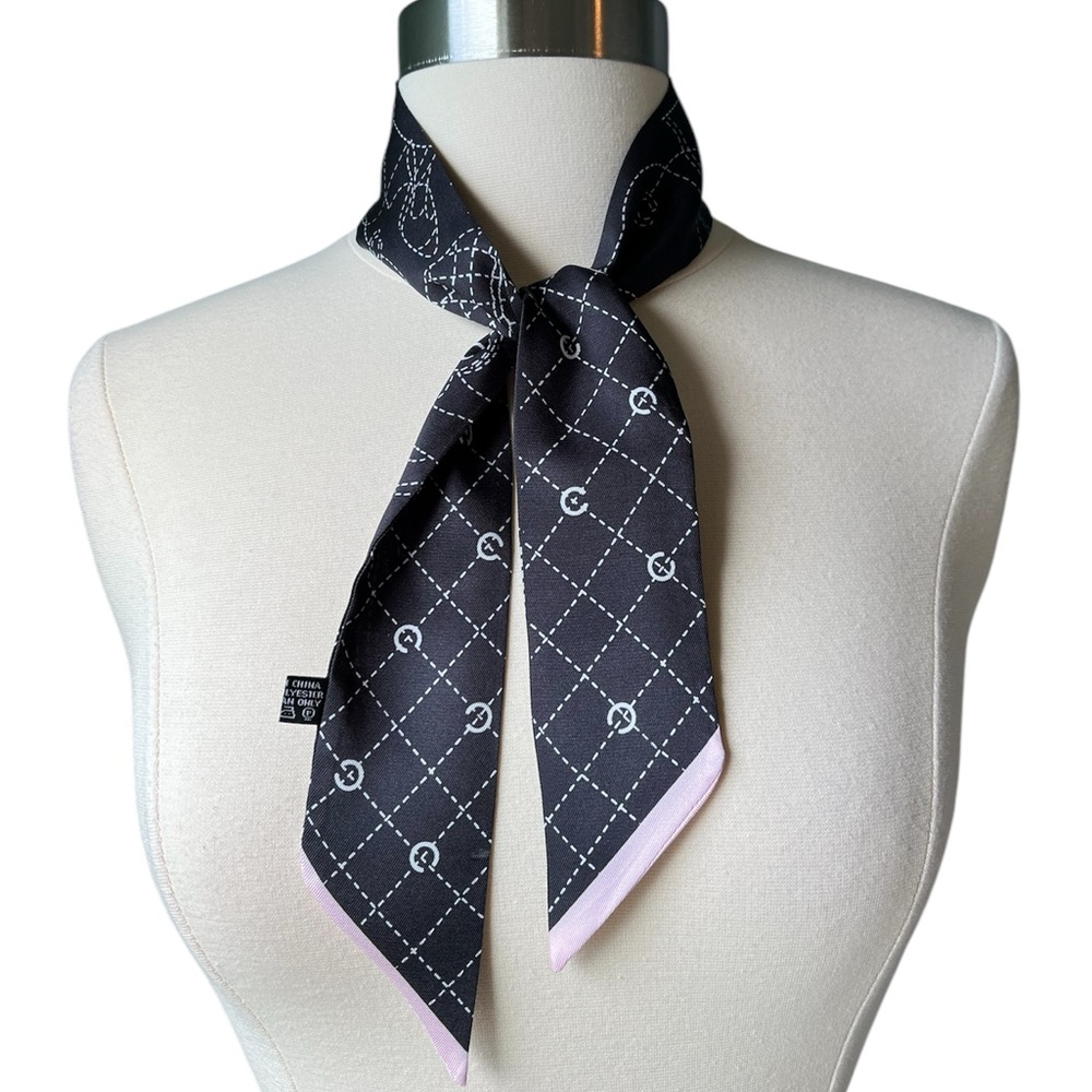 Twilly/scarf in black/white with pink trim